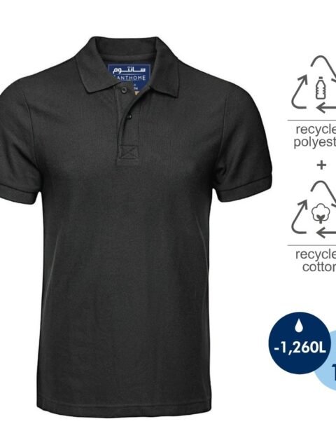 [Earth Black-S] Santhome PRO EARTH (Mens) - The Fully Recycled Polo Shirt (Small, Black)