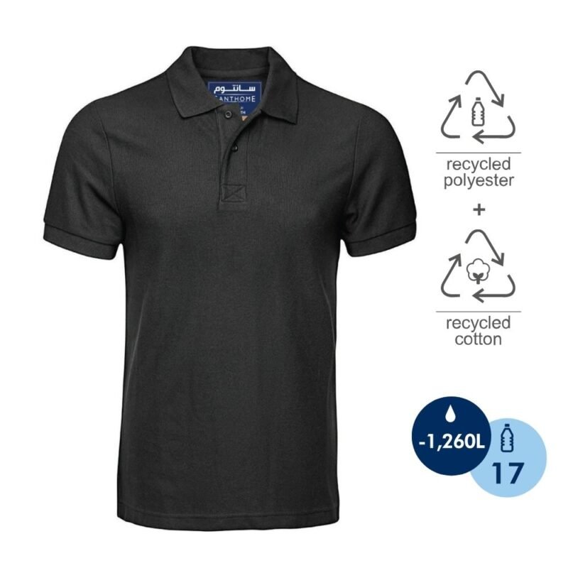 [Earth Black-S] Santhome PRO EARTH (Mens) - The Fully Recycled Polo Shirt (Small, Black)